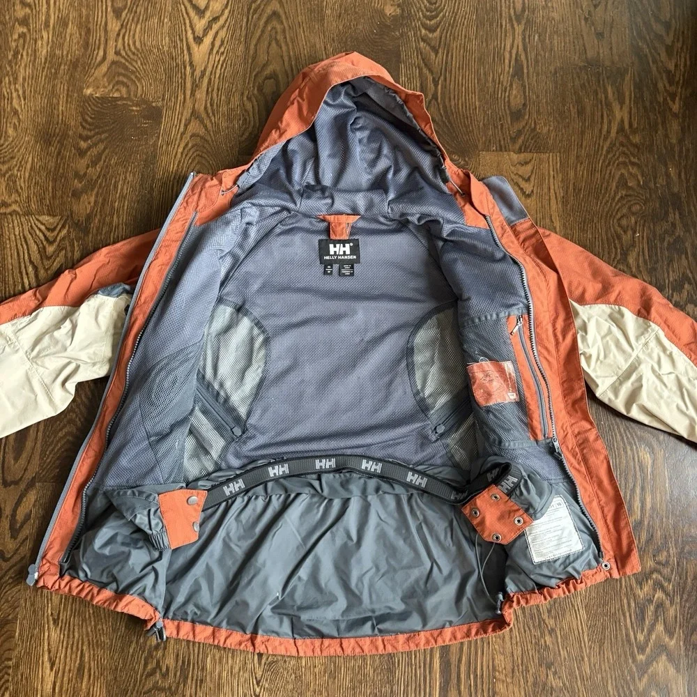 Helly Hansen Ski Jacket Mens XS Helly Tech Colorblock Waterproof Hooded Orange